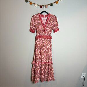 Avara pink floral paisley tiered maxi dress